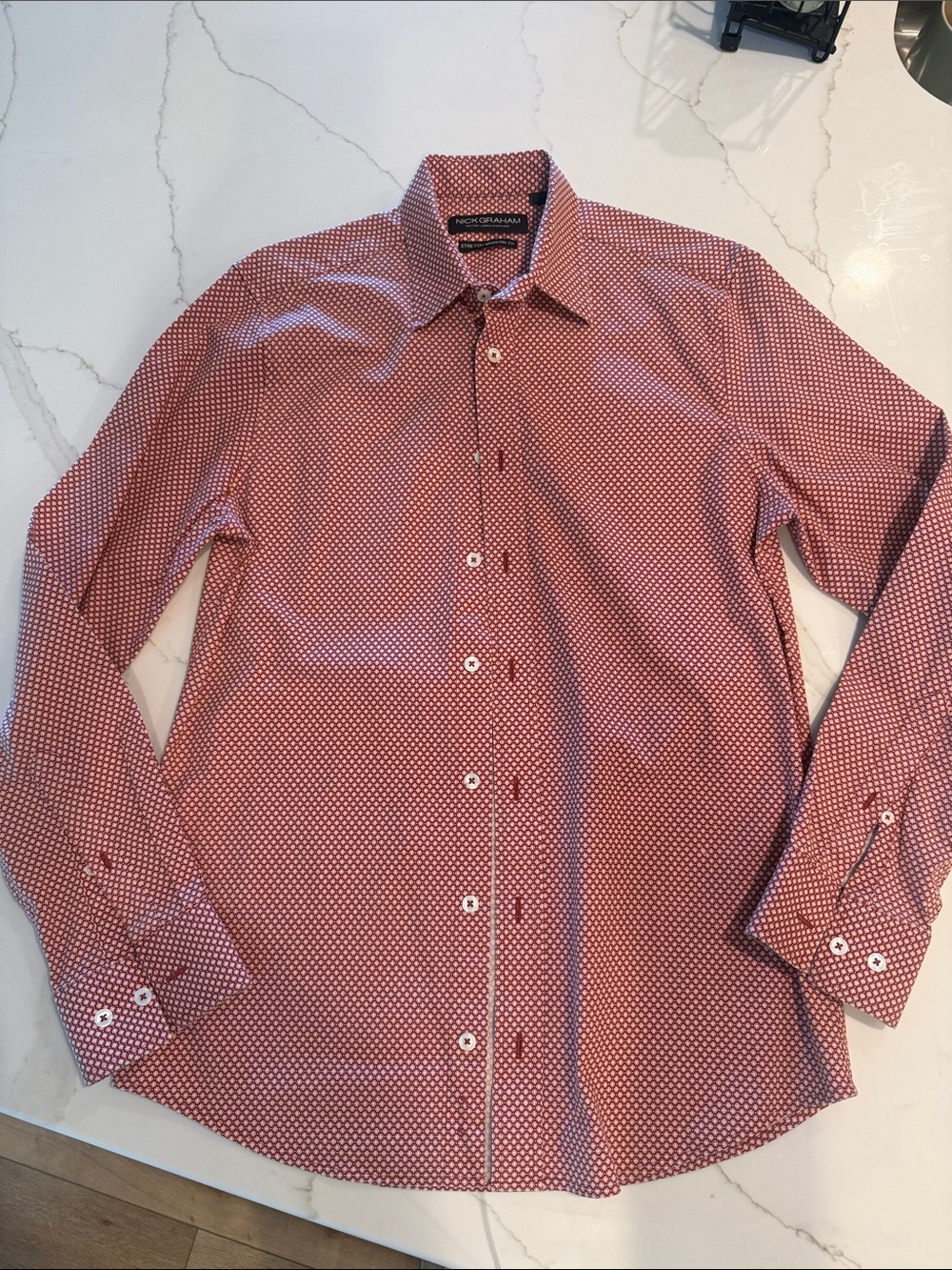 Men's Red Geo-Print Long Sleeve Button-Down Shirt